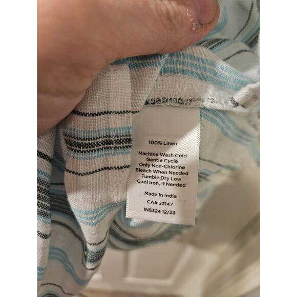 Talbots 100% Linen Striped Peasant Sleeve VNeck Top Women’s 1X Boho Tunic Blouse - Picture 3 of 5